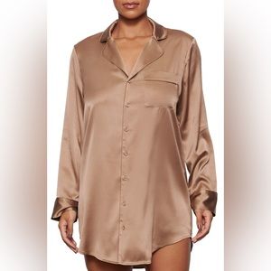 Skims Stretch Silk sleep gown in chocolate brown.